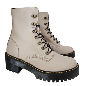 Dr. Martens Womens Leona Combat Boots Beige Platform Lace-Up Lug Sole US10/EU42
